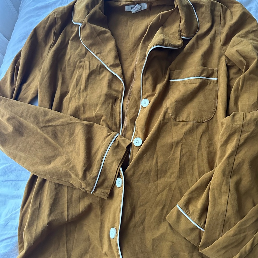 Mustard Button-Up Pajama set with White Trim